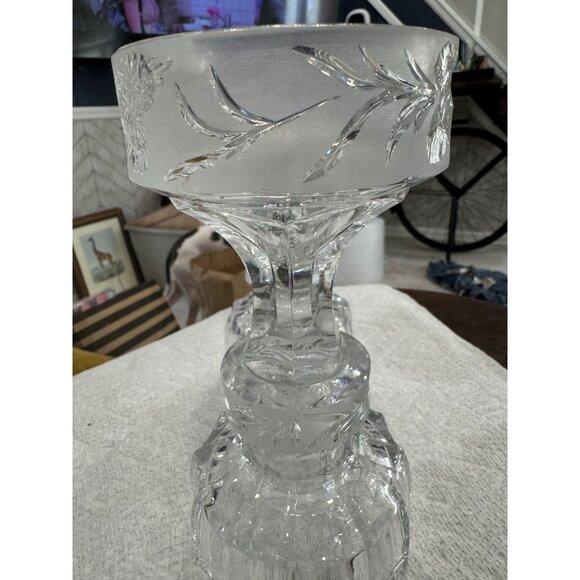 Vintage Crystal Candle Holders With Engraved Floral Design heavy votive set - Picture 2 of 5